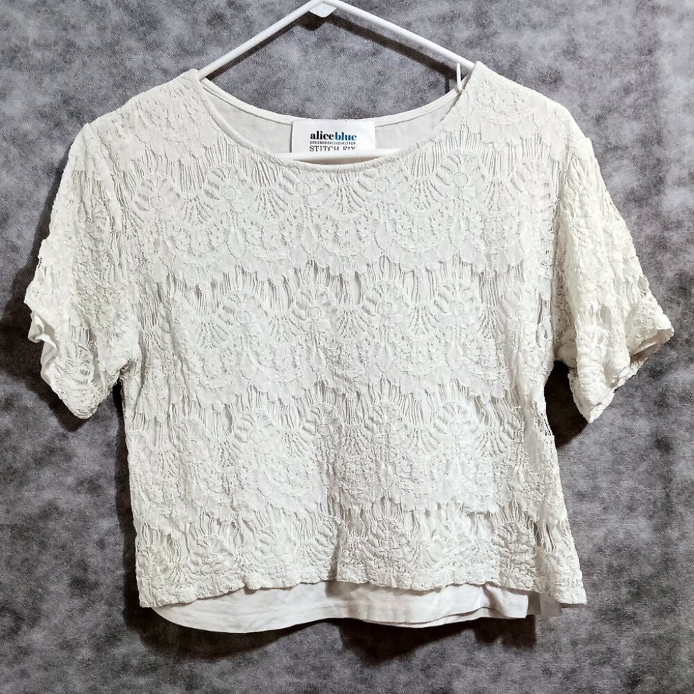 Alice Blue Stitch Fix lacy top Women's Sz L lined